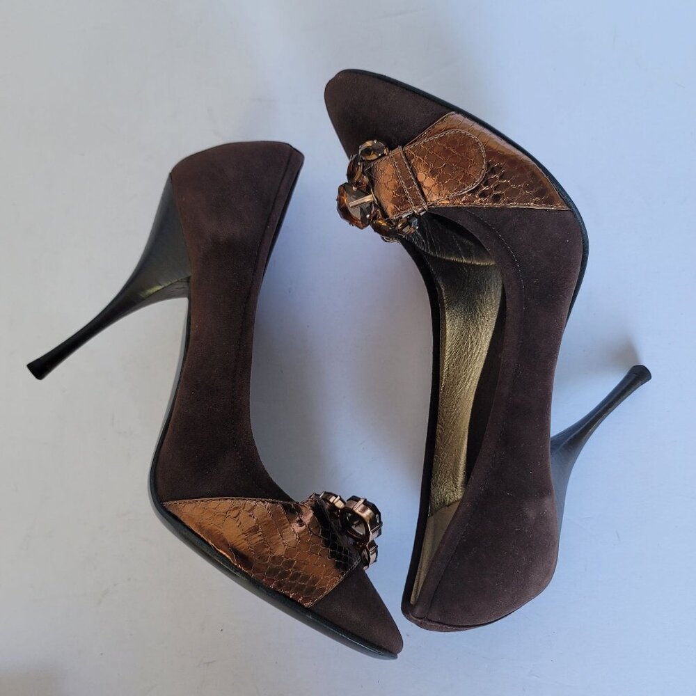 Casadei Suede Heels Pumps Embellished With Stones & Buckle Detail. Size 8 - Picture 8 of 12